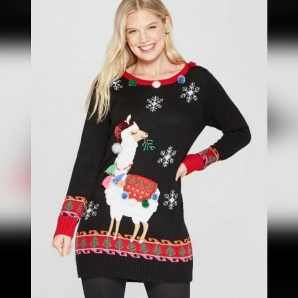 Vintage Large Ugly Lama Christmas Sweater Dress by 33 Degrees - Picture 1 of 11